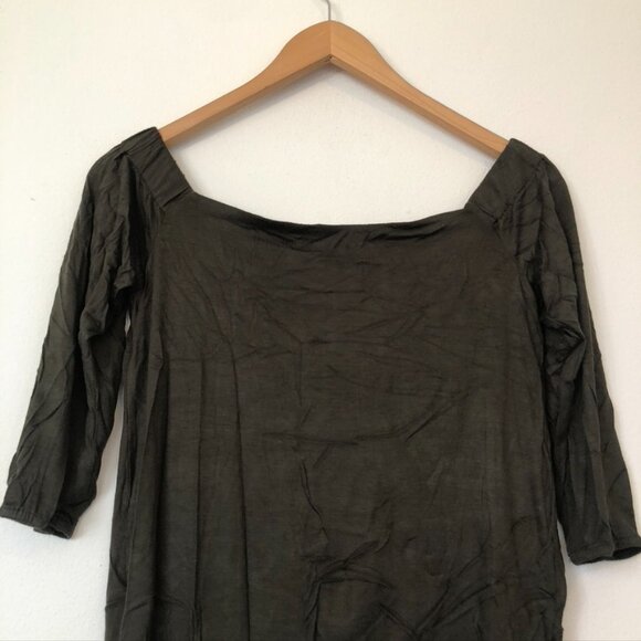 BAILEY 44 ANTHROPOLOGIE ANTHRO Off the Shoulder 3/4 Sleeve Shirt Olive Green Top - Picture 14 of 15